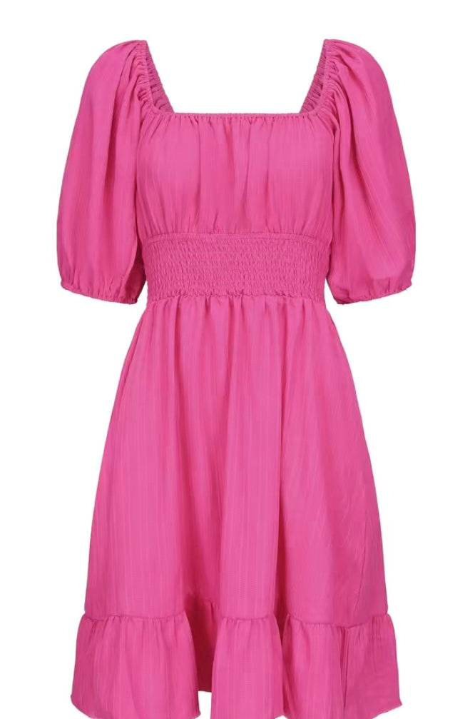 Hot Pink Puff Sleeve Bow Tie Back Dress – Pretty In Pink Boutique, LLC