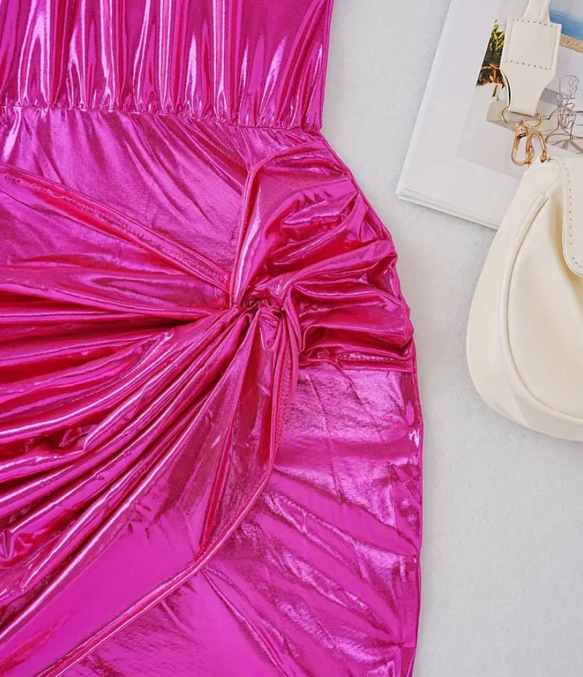 Hot Pink Girls Metallic Foil Dress Pretty In Pink Boutique, LLC Hot Pink Girls Metallic Foil Dress Pretty In Pink Boutique, LLC