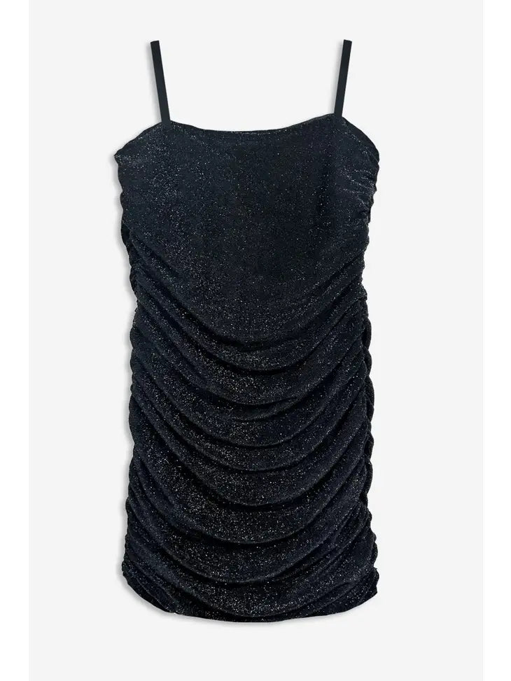 Black Girls Glitter Strappy Ruched Dress – Pretty In Pink Boutique, LLC