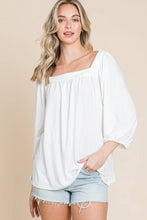 Black Square Neck 3/4 Sleeve Relaxed Top