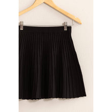 Black High-Waist Knit Pleated Flare Mini Skirt