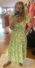 Light Green Floral Scoop Neck Flounce Sleeve Dress