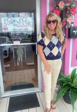 Navy Argyle Knit Sweater Top and Matching Skirt