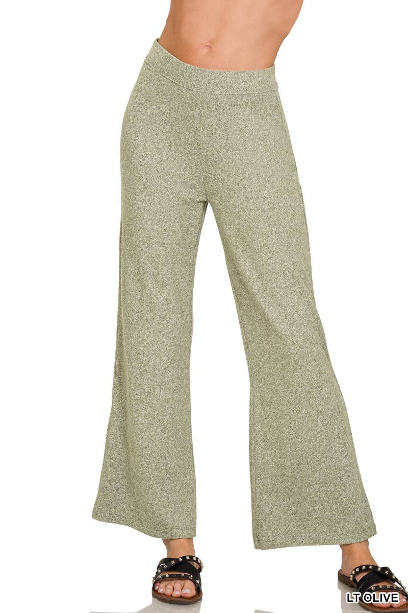 Lt Olive Soft Elastic Waisted Flare Pants