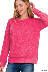 Fuchsia Brushed Hacci Drop Shoulder Sweater