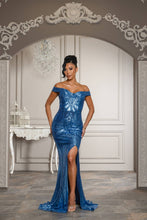 Royal Blue Sequin Off Shoulder Maxi Prom Dress