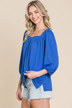 Cobalt Blue Square Neck Flare 3/4 Sleeve Top