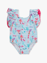 RuffleButts Girls Blue Mermaid Princess Butterfly Sleeve One Piece Swimsuit