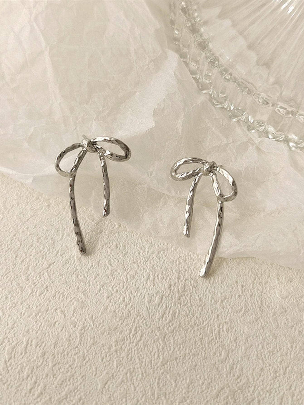 Silver Hammered Bow Earrings