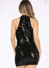 Black Sequin Halter Dress
