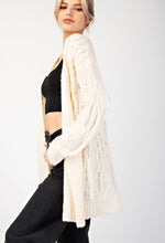 Cream Crochet Pattern Tunic Length Open Cardigan