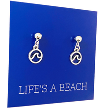 Silver Ocean Wave Dangle Earrings on "Life's a Beach" Card