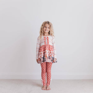Girls Rust Button 3 Tiered Fall Ruffle Legging Set