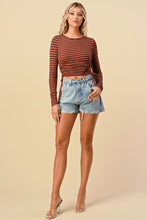 Rust and Black Striped Drawstring Side Cropped Top