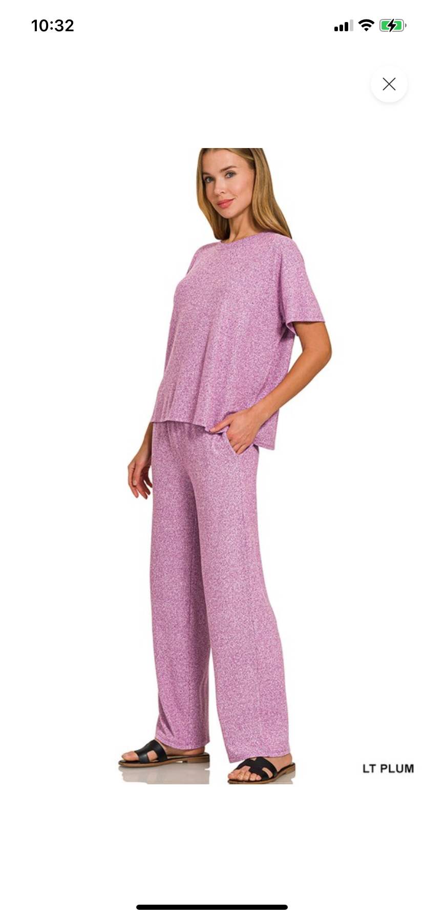Light Plum Soft Melange Short Sleeve Tee & Long Pants Set