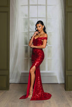 Royal Blue Sequin Off Shoulder Maxi Prom Dress