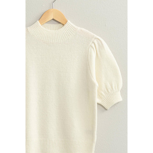 Cream Short Puff Sleeve Sweater