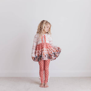 Girls Rust Button 3 Tiered Fall Ruffle Legging Set