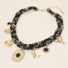 Beige/Gold Western Themed Charm Fabric Braided Necklace