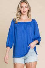 Cobalt Blue Square Neck Flare 3/4 Sleeve Top