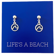 Silver Ocean Wave Dangle Earrings on "Life's a Beach" Card