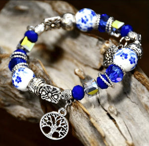 Blue and White Pottery Crystal Ceramic Life Tree Bracelet