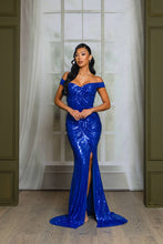 Royal Blue Sequin Off Shoulder Maxi Prom Dress