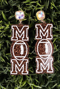 Brown Football Mom Glitter Acrylic Dangle Earrings