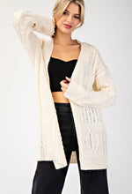 Cream Crochet Pattern Tunic Length Open Cardigan