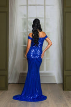 Royal Blue Sequin Off Shoulder Maxi Prom Dress