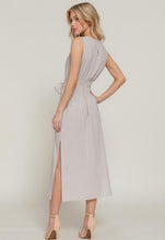 Taupe/Black Sleeveless Striped Linen Effect Midi Dress