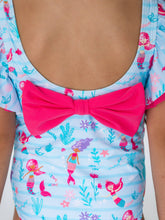 RuffleButts Girls Blue Mermaid Princess Butterfly Sleeve One Piece Swimsuit