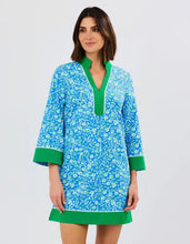 Blue/Green Floral L/S V-Neck Brenda Mini Dress