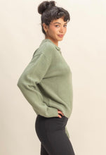 Sage Green Knit Collared V-Neck Sweater