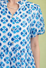 Blue Printed Puff Sleeve Mini Dress