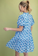 Blue Printed Puff Sleeve Mini Dress