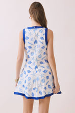 Blue Seashell Printed Contrast Binding Detail A Line Shift Dress