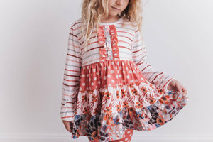 Girls Rust Button 3 Tiered Fall Ruffle Legging Set