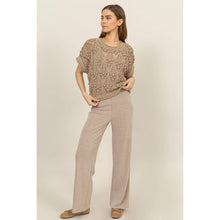 Camel Relaxed Rib Knit Wide Leg Pants