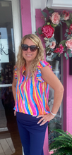 Rainbow Striped Flutter Sleeve Top