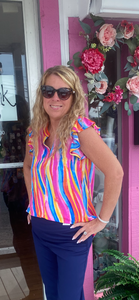 Rainbow Striped Flutter Sleeve Top