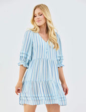 Raya Harbor Lines Multi Blue Striped Tiered Mini Dress