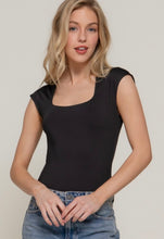 Black Short Cap Sleeve Square Neck Bodysuit