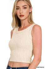 Sand Beige Ribbed Sleeveless Crop Tank Top
