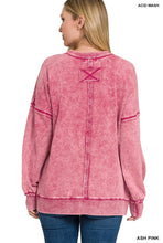 Ash Pink French Terry Acid Wash Front Pocket Pullover Sweatshirt