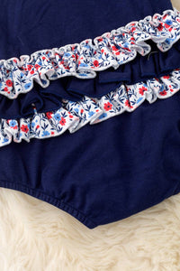 Navy Blue Infant Girls Over the Rainbow Appliqué Onesie Romper