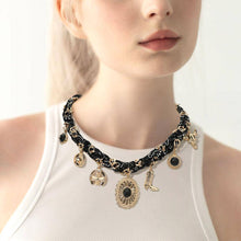 Beige/Gold Western Themed Charm Fabric Braided Necklace