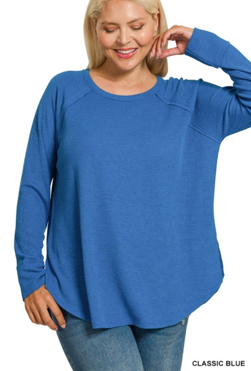 Classic Blue Plus Waffle Long Sleeve Top