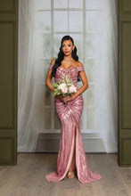 Royal Blue Sequin Off Shoulder Maxi Prom Dress