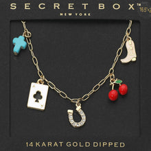 14K Gold Dipped Western Horseshoe Cowboy Boot Cross Playing Card Cherry Charm Station Paperclip Chain Necklace